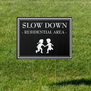 Safety Slow Down Kids Playing Yard Sign