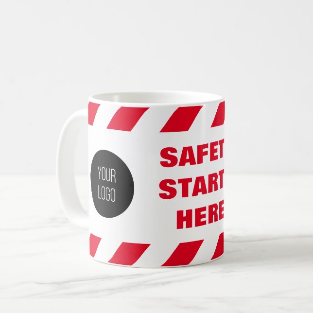 Safety Starts Here Red White Fire Tape Logo Coffee Mug (Front Left)