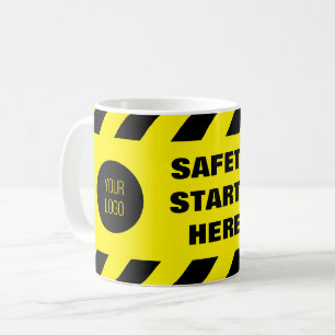 Safety Starts Here Yellow Black Safety Tape Logo Coffee Mug