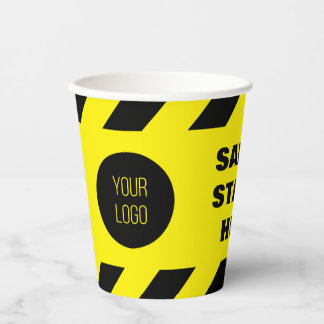 Safety Starts Here Yellow Black Safety Tape Logo Paper Cups
