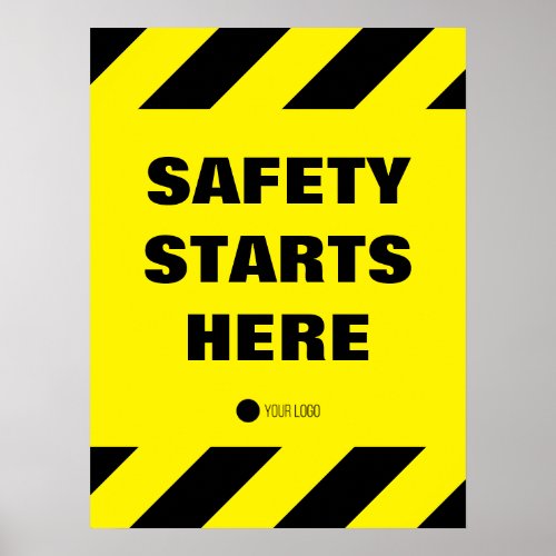 Safety Starts Here Yellow Black Workplace Quote Poster