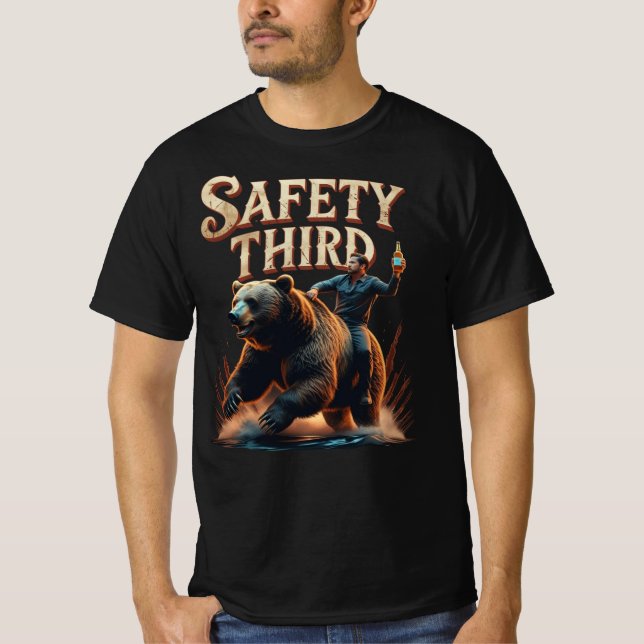 Safety Third Bear Rider Funny T-Shirt (Front)