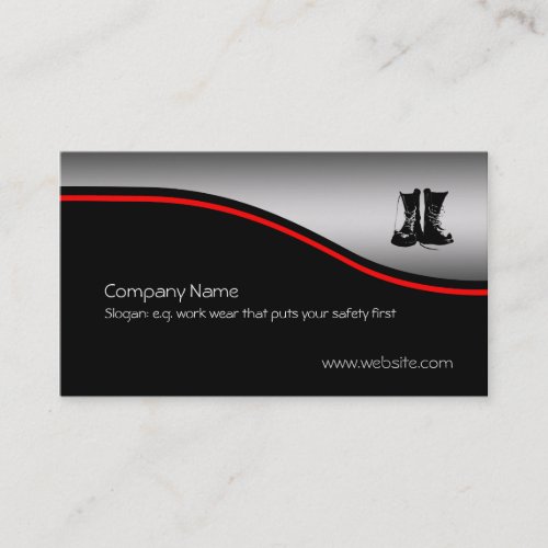 Safety Work Boots, red swoosh, metallic effect Business Card Templates