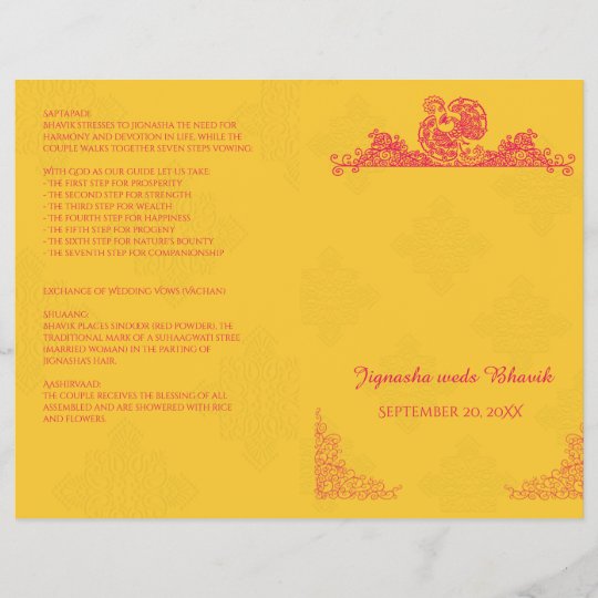 Saffron And Pink Peacock Hindu Wedding Program Zazzle Com