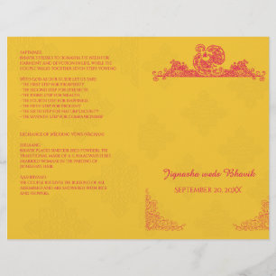 Saffron and Pink Peacock Hindu Wedding Program