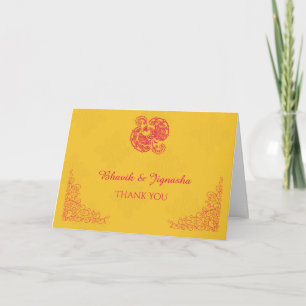 Saffron and Pink Peacock Indian Thank You card