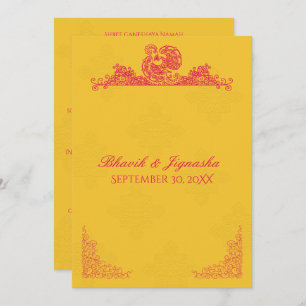 Saffron and Pink Peacock Indian Wedding Invitation