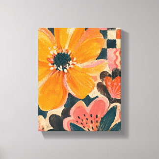 Saffron Checker Bloom Maximalist Floral Abstract C Canvas Print