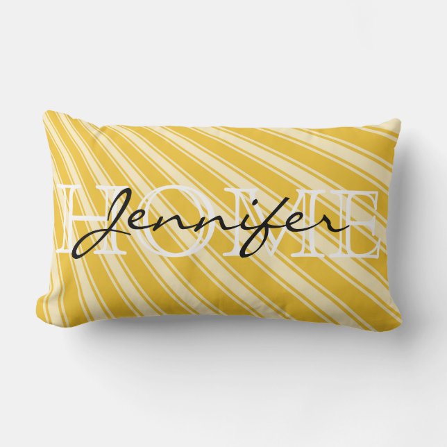 Saffron Color Stripe Pattern Home Monogram Lumbar Pillow (Front)
