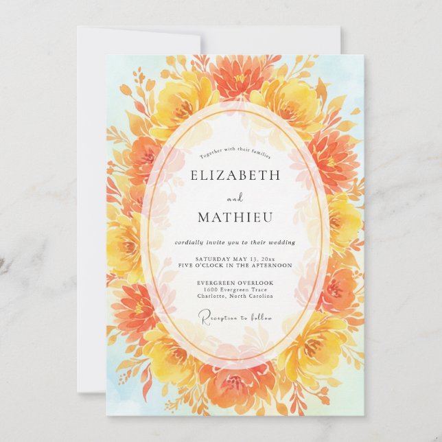 Saffron Orange Wreath Wedding Invitation (Front)