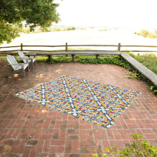 Saffron Red Floral Sicilian Majolica Mediterranean Outdoor Rug
