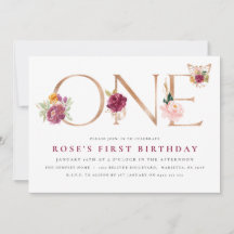 Saffron Rose Gold Floral Butterfly 1st Birthday