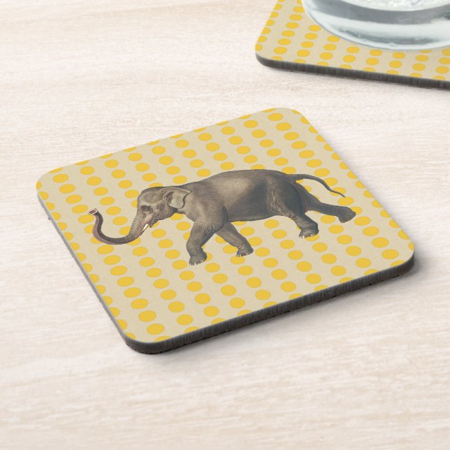 Saffron Spice Moods Dots with Elephant Beverage Coaster (Left Side)