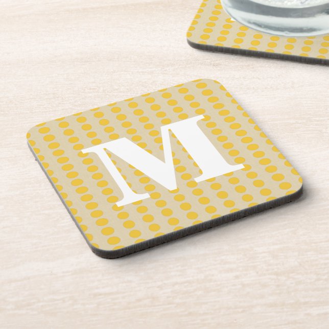 Saffron Spice Moods Dots with monogram Beverage Coaster (Left Side)
