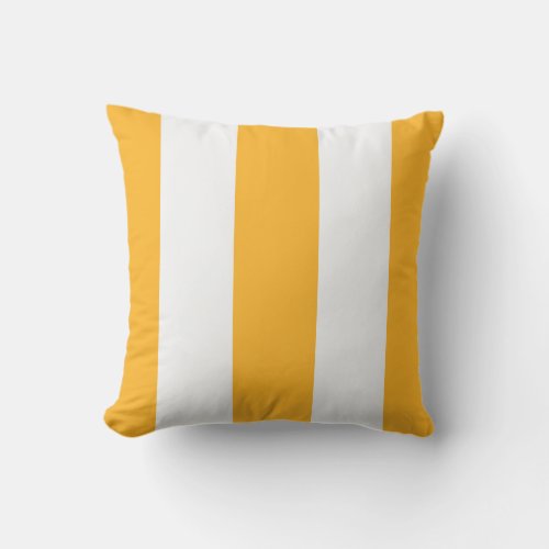 Saffron Yellow and White Vertical Cabana Stripes Outdoor Pillow