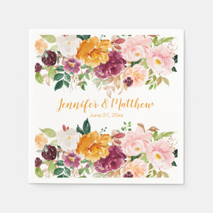 Saffron Yellow Burgundy Pink Roses Peonies Bouquet Napkins