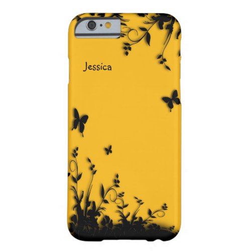 Saffron Yellow Butterfly Garden Personalized Barely There iPhone 6 Case