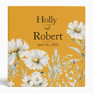 Saffron Yellow, Daisy Floral Wedding 3 Ring Binder