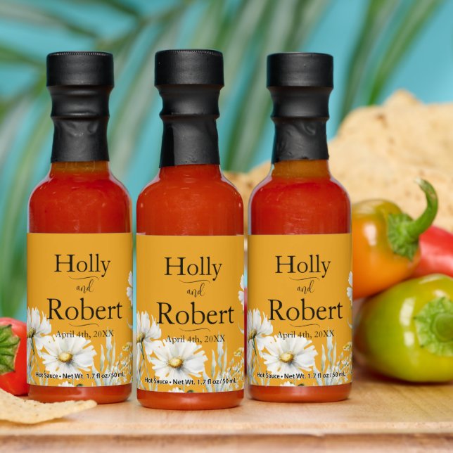 Saffron Yellow, Daisy Floral Wedding Hot Sauces (Multi)