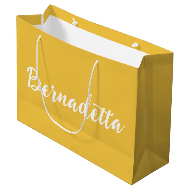 Saffron Yellow Handwritten Elegant Stylish Name Large Gift Bag (Front Angled)