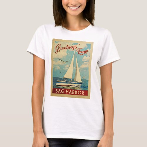 Sag Harbor Sailboat Vintage Travel New York T_Shirt