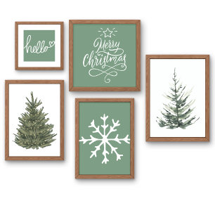 Saga Green Merry Christmas Faux Canvas Print