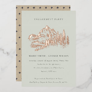 Saga Green Rose Gold Mountain Pine Engagement Foil Invitation