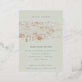 Saga Green Rose Gold Winery Sketch Bridal Shower Foil Invitation (Standing Front)
