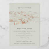 Saga Green Rose Gold Winery Sketch Bridal Shower Foil Invitation (Front)