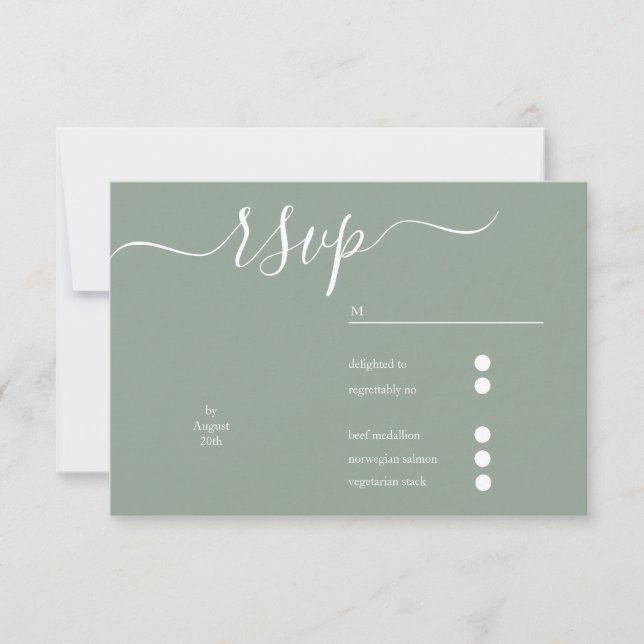 Saga Green script  wedding RSVP Card (Front)