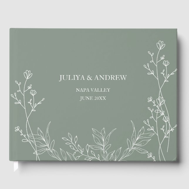Saga green trendy wedding  guest book (Front)