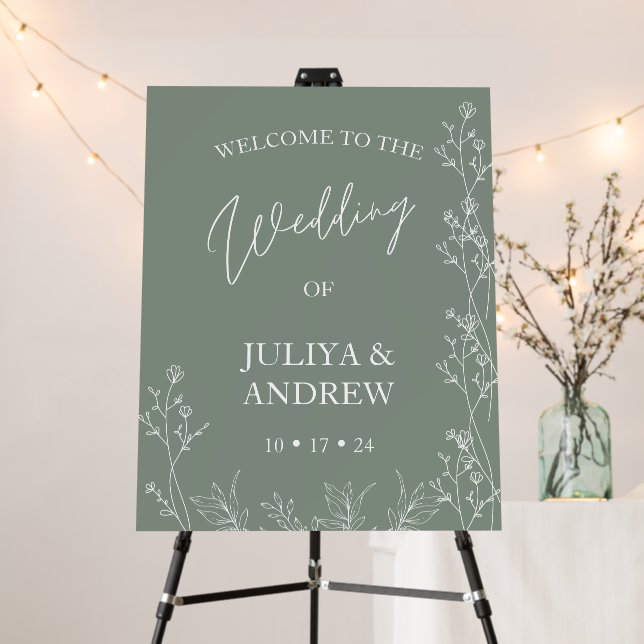 Saga green trendy Welcome Wedding Foam Board (In Situ (Stand))
