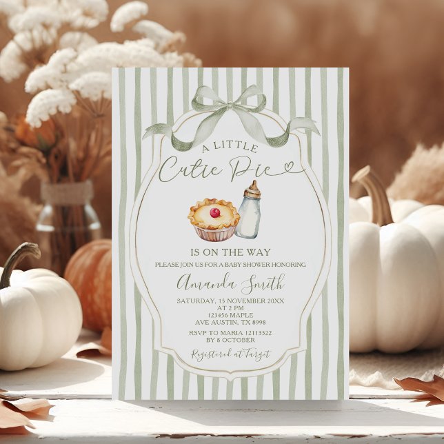 Sage A Little Cutie Pie Gingham Fall Baby Shower Invitation (Creator Uploaded)