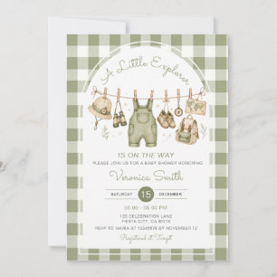 Sage A Little Explorer Is on the Way Baby Shower Invitation