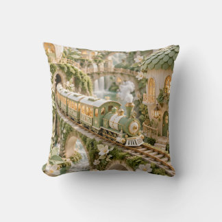 Sage Acorn Railway Woodland Village Throw Pillow