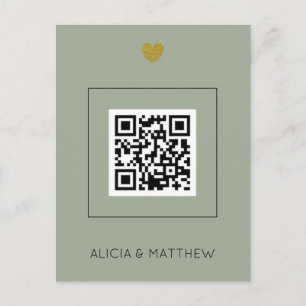 Sage All in One Wedding Invitation with QR Code Postcard