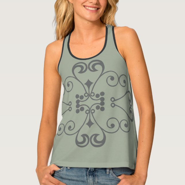 Sage All-Over Design Ladies Tank Top (Front)