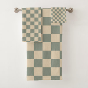Sage Almond Checkered Bath Towel Set