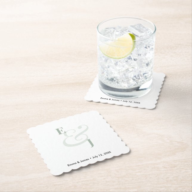 Sage Ampersand Wedding | Cocktail  Paper Coaster (Insitu)