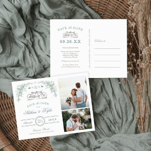 Sage and Blue Bicycle 2 Photo Save the Date Announcement Postcard