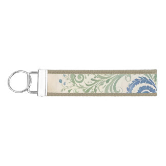 Sage and Blue Organic Leafy Paisley Swirls Wrist Keychain