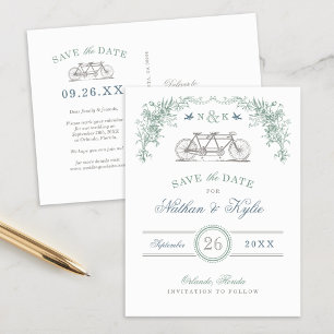 Sage and Blue Vintage Bicycle Save the Date Announcement Postcard