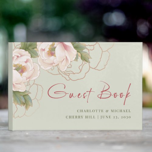 Sage and Blush Peony Floral Guest Book