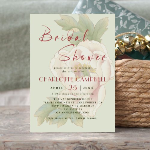 Sage and Blush Peony Rose Bridal Shower Invitation