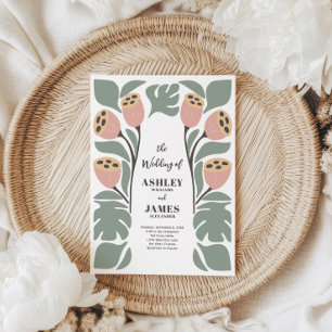 Sage and Blush Stylized Abstract Floral Wedding Invitation