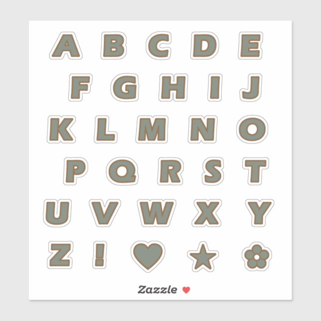 Sage and Bronze Capital Letters Alphabet Monogram Sticker (Sheet)