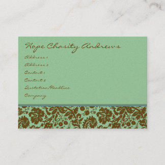 Sage and Brown Damask Floral - Business Card