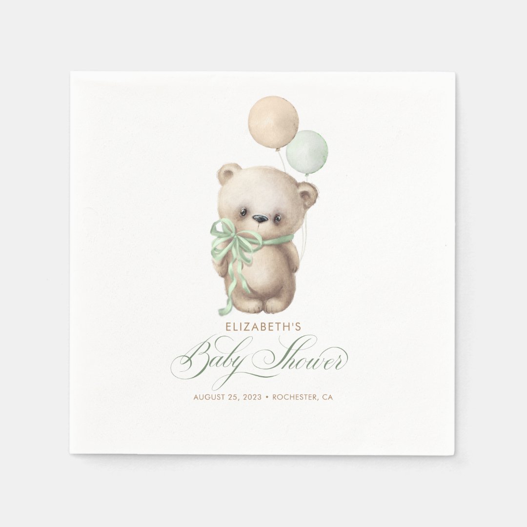 Sage and Brown Teddy Bear Baby Shower Napkins Zazzle