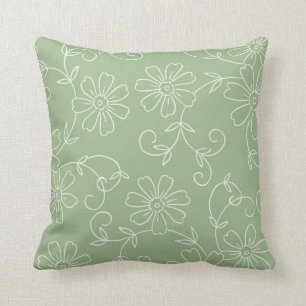 Sage and Cream Floral Decorative Pillow