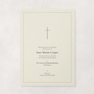 Sage and Cream Religious Minimal Cross Baptism Invitation